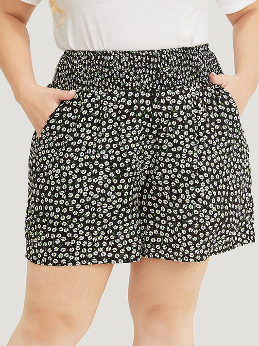 Floral Pocket Shirred Waist Shorts